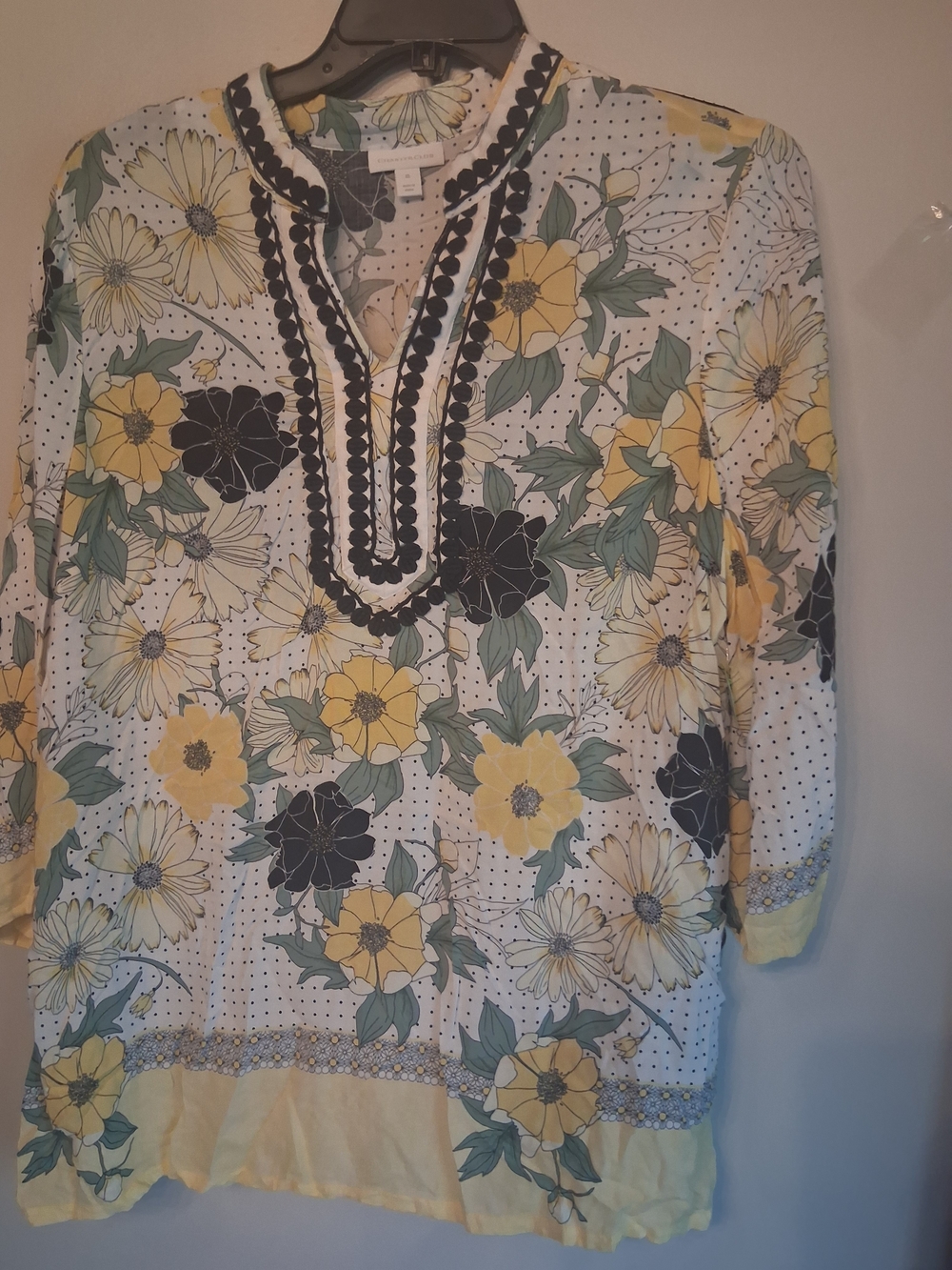 Charter Club Yellow, Black & Green Floral Tunic Top
